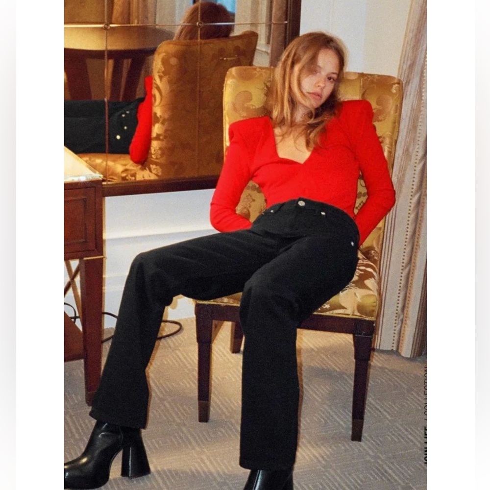 Zara Deep V-Neck Red Bodysuit